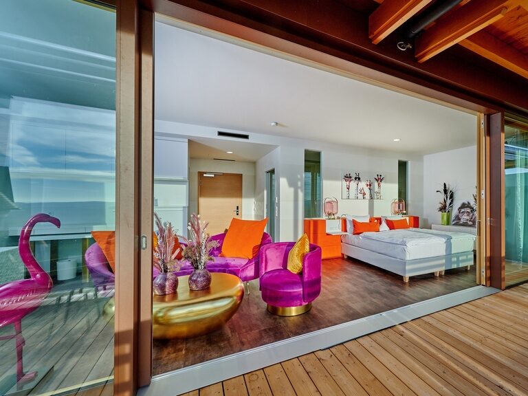 Blick vom Balkon in die Sky Suite