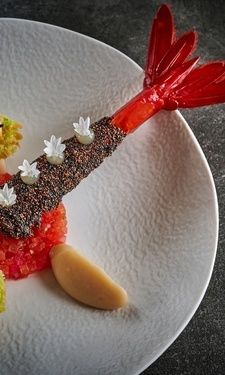 Das Fischgericht im Sternerestaurant Eisvogel des Hotel Der Birkenhof im Bayerischen Wald.