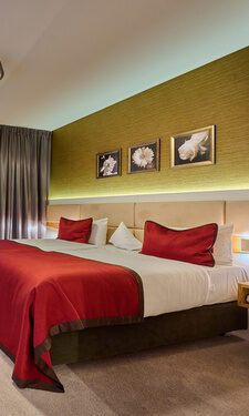Das gemütliches Doppelzimmer Birke im Hotel Birkenhof mit Zugang zum Balkon.